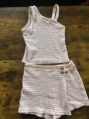 Vince Camuto Girls Pink and White Striped Knit Tank & Skort Set